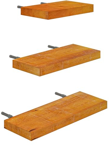 HOMCOM Wandregal 3er-Set Schweberegal, Wandboard aus Massivholz, Regalbrett zur Präsentation, für Küche, Wohnzimmer, Badezimmer, Holz, Braun, 30/40/50 x 18 x 3,6 cm