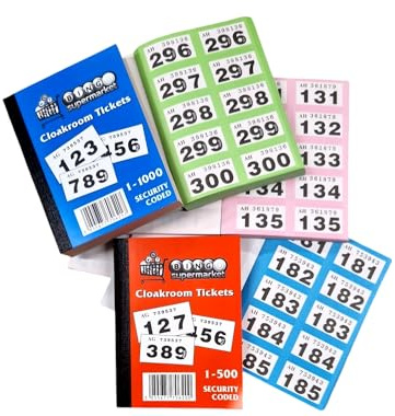 Bingosupermarket Tombola-Tickets 1-500 Garderobe, verschiedene Farben, umrandet (zufällig)
