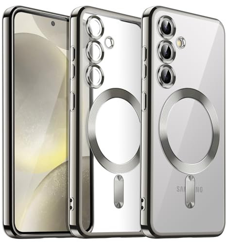 JETech Weiche Klar Hülle für Samsung Galaxy S24 6,2 Zoll, Kameraschutz Vollständiger, Kompatibel mit MagSafe Kabellosem Laden, Stoßfest Elektroplattiert TPU Handyhülle (Marble Gray)