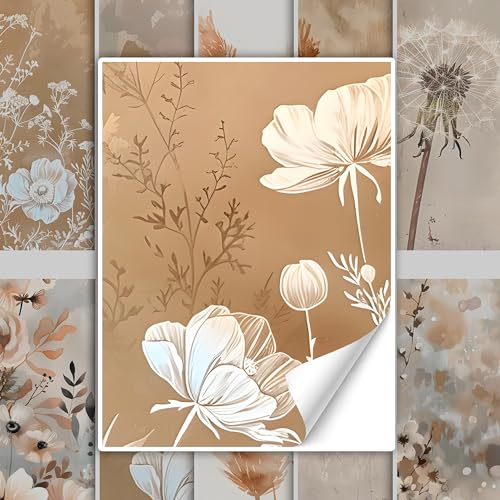 GRAZDesign Fliesenaufkleber Blumen Beige Bad & Küche, Boho Shabby Chic Fliesenbilder selbstklebend - 20x25cm / 10 Stück