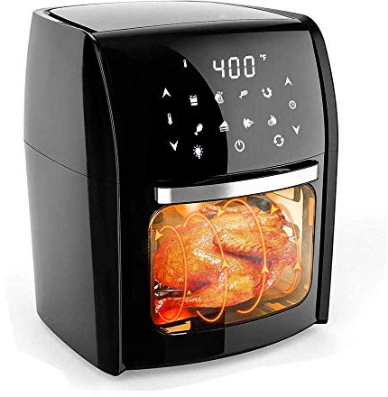 Friggitrice ad aria digitale con girarrosto, disidratatore, forno a convezione, arrostire, disidratare, cuocere al forno e altro, finestra di visualizzazione in vetro, kit di accessori e libro di