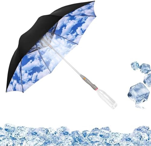 jileijar Paraguas 3 en 1 con ventilador y rociador, paraguas de bloqueo UV con ventilador, protección UV, parasol de verano recargable por USB, paraguas de enfriamiento con ventilador para pesca,