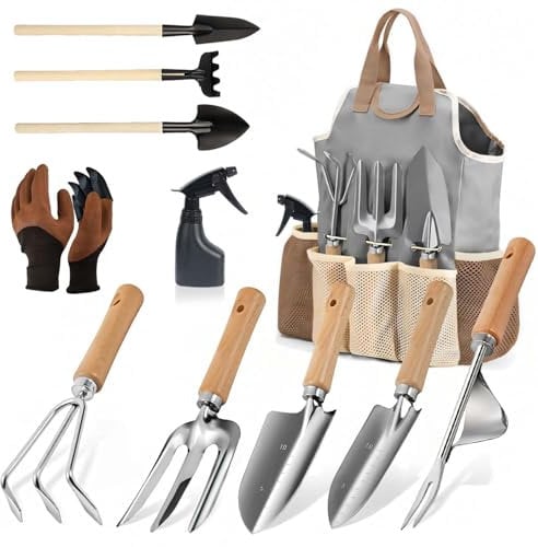 MOXTOYU Garden Tools Set, 12 Pieces Heavy Duty Gardening Tools Set with Garden Tool Bag, Stainless Steelag Durable Gardening Kit, Garden Hand Tools Gift Kit, Ideal Gardening Gift for Women & Men