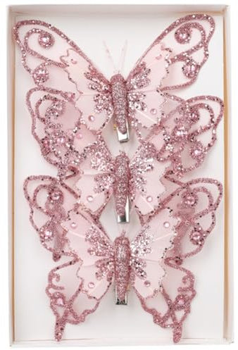 HiyyFloy Weihnachtsbaum-hängedekorationen, 3 Stück, Glitzer-Schmetterling, Weihnachtsbaumschmuck, Weihnachten, Ausgehöhlter Schmetterlingsornament