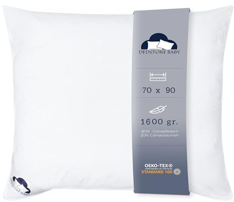 Hochwertiges Daunen-Federkissen 70x90 cm - 80% Gänsefedern, 20% Gänsedaunen, Öko Tex & RDS, inkl. Aufbewahrungstasche, Schlafkissen ist waschbar, Bettkissen, Pillow mit Federn, Couchkissen