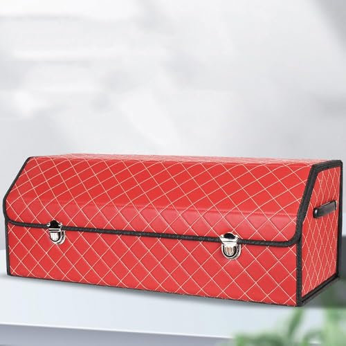 WBWBB Organizer Bagagliaio Auto per Fiat 500 2011-2023, Organizzatori E Contenitori per Organizzatore per Bagagliaio in Pelle Antiscivolo,C-Red-75 * 32 * 30cm