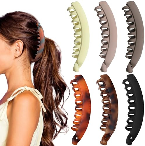 6 Stück Banane Clip Vintage Bananenspange Bananenklammer Dünnes Feines Dickes Haar Banana Hair Clip für Damen