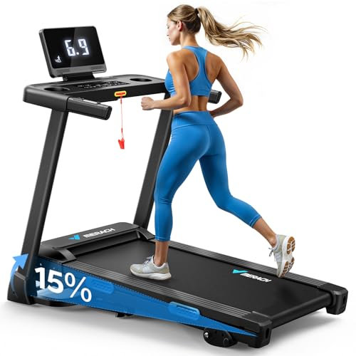 MERACH Laufband für Zuhause, Laufband Mit Automatischer Steigung 15%, 0.8-12km/H Walking Pad Klappbar, Laufband Klappbar mit LED Anzeige, Belastung 136Kg Treadmill, Fitnessgeräte für Zuhause