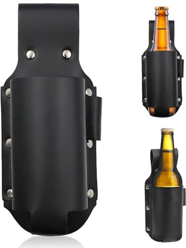 PU Leder Bier Rucksäcke Getränkehalter Gürtel, Klassik Bier Holster Bierdosen Flaschenhalter Gürtel, Portable Biergürtel, Bier Accessoires für Grillen, Camping und Partys (Schwarz)