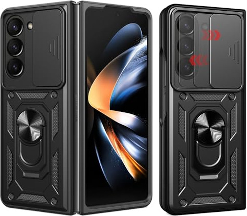 ESHUYI® Cover per Samsung Galaxy Z Fold7 con Custodia per Fotocamera Scorrevole e Supporto ad Anello [Custodia Paraurti Compatibile con Supporto Magnetico per Auto], Nero