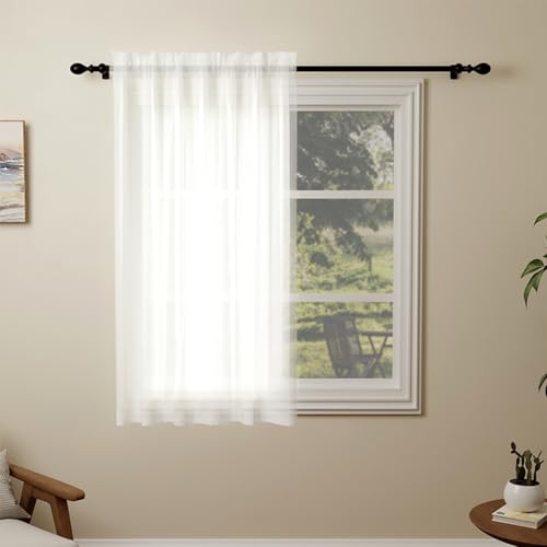 Pacok White Voile Curtains 54 Drop, 1 Panel Rod Pocket W56xL84 Inch