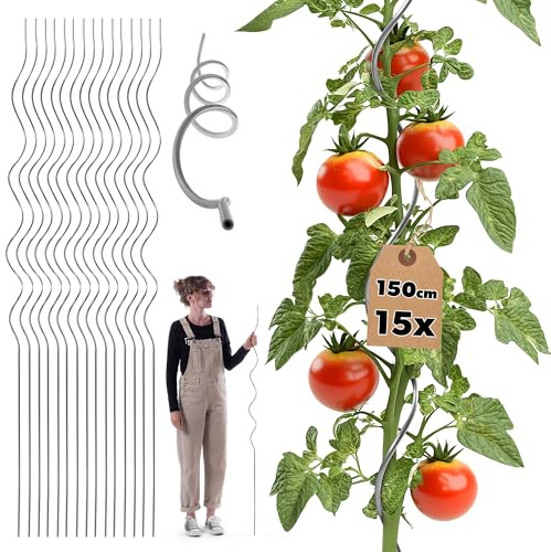 KADAX 15er Set Tomatenspiralstäbe 150 cm x 6 mm, Tomatenstäbe aus Aluminium, Tomaten Rankhilfe, Tomatenspirale, Spiralstab, Tomatenstangen, Pflanzstäbe