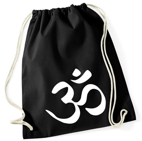 Huuraa Turnbeutel Yoga-Om Symbol Geschenk | Sportbeutel 12 Liter Black Baumwolle Schwarzer Rucksack Geschenkidee Unisex Beutel mit Kordelzug Baumwollbeutel