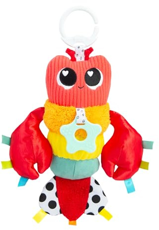 LAMAZE Liam Der Hummer Clip & Go, Sensorisches Clip-On Spielzeug, Texturierter Hummer mit Knister- und Glöckchensound, Seestern Beißring, Reisefreundlich, Feinmotorik Entwicklung