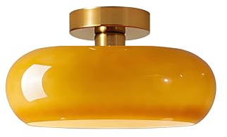 XIRYTU-H Moderne Semi-Flush Deckenleuchte, 28cm Runde Glasabdeckung mit Goldener Metallbasis, E27 Kronleuchter, Flurbeleuchtung für Schlafzimmer, Esszimmer, Küchen (Orange, H15cm)