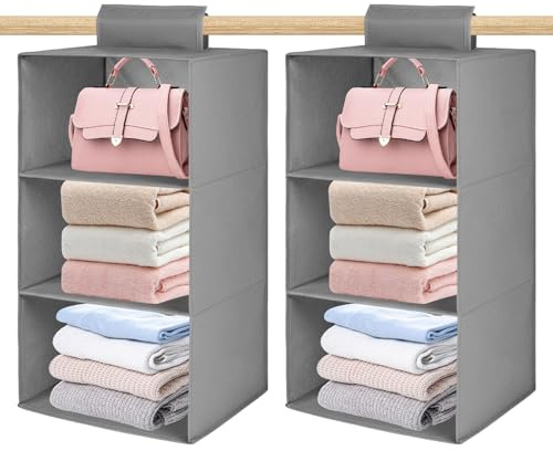 bssmmai 2 Pack Hanging Wardrobe Storage Organiser, Hanging Shelves for Wardrobe Set of 2, Foldable Closet Organiser for Clothe, Shirts, T-shirts, Jeans, Shoes, Towels, and Bag