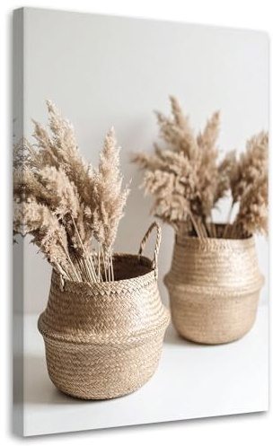 Feeby Bilder - Foto Geschenk - Trockene Pflanzen Vase Boho - 80x120 1tlg - Leinwandbilder Wohnzimmer - Wandbild über dem Bett - Bild Schlafzimmer - Aesthetic Zimmer Deko - Modern Pictures