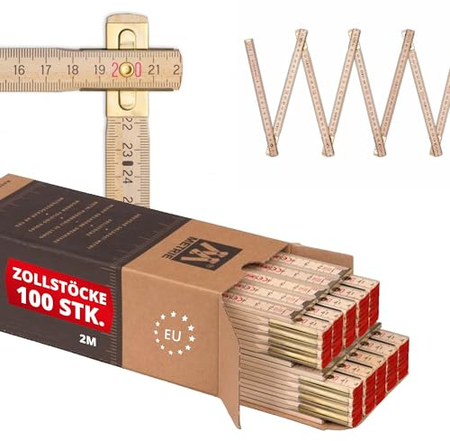 Metrie™ Zollstöcke Perfekt 10 – Gliedermaßstäbe 2m | Natur | Lackiertes Holz, Stahlgelenke – Duplex Teilung, Hergestellt in der EU | Robuste & Präzise Holz-Gliedermaßstäbe | 100 Stück