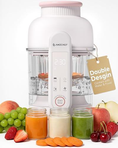 AMZCHEF 6-in-1 Baby Food Maker with Auto Steam & Blend, Touch Screen | 300ml Glass Baby Food Processor for Healthy Homemade Food| BPA-Free, Auto-Cooking & Puree Maker | Easy Clean & Dishwasher Safe