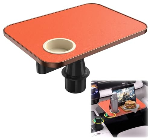 Bandeja para portavasos de coche, tablero de fibra de alta densidad giratorio de 360° + mesa de cuero para alimentos, adaptador expansor para portavasos para coche, bandeja de volante, accesorios