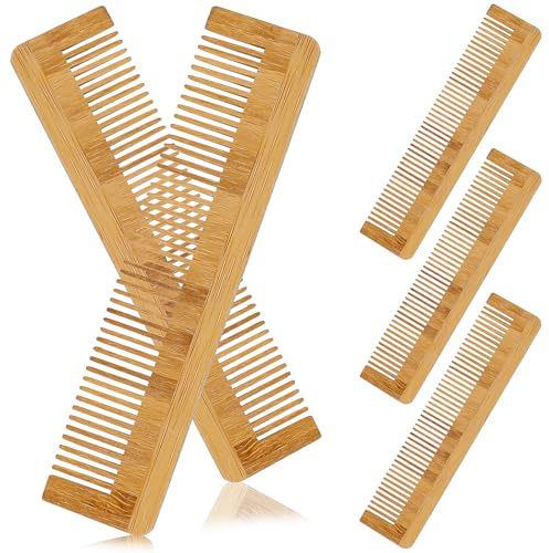 CATIEBYE Peignes en Bois de Bambou Naturel Anti-statiques Ergonomiques et Confortables à Tenir Lot de 5 pour Hommes et Femmes pour Cheveux et Barbe