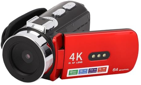 Zunate 4K-Videokamera-Camcorder, 64 MP WiFi-Vlog-Kamera mit 3-Zoll-180-Grad-Klappbildschirm und 4800-mAh-Akku, für Reisefotografie-Live-Streaming