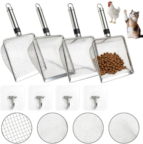 Linzerry 4 setacci da giardino in acciaio inox, setaccio per sabbia, setaccio per sabbia, colino da giardino a maglia da 2/2,8/3,8/5 mm, setaccio per compost con manico, setaccio per terra, sabbia