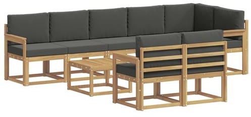 vidaXL Outdoor-Sofagarnitur 9 pcs Weiß und Anthrazit Polyester, Stylisches Außensofa, wetterfestes Set, Bequeme Sitzgelegenheit für den Garten, Akazienholz Möbel