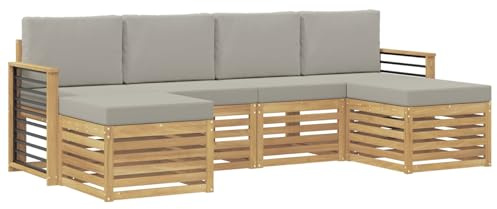 vidaXL Sofagarnituren 6 pcs Weiß und Hellgrau 249 x 122,5 x 73 cm, Garten Patio Lounge, modernes Sofa für draußen, haltbares Möbelset, gemütliche Terrassen-Sitze