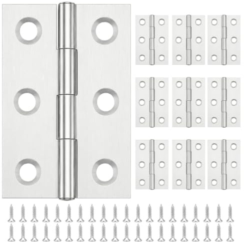 Amlif 10PCS Stainless Steel Door Hinges 3-Hole 44x32x1mm with 60 Screws | Butt Hinges, Rust Resistant, Smooth & Silent Movement, Gate, Wood, Window, Closet, Drawer, Internal External Door