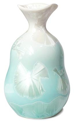 Dahlia Crystalline Porcelain Vase, Handmade Chinese Flower Bud Vase Green, Irregular Shaped 4.5 Inches