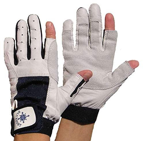 BluePort 2 Paar Unisex Segelhandschuhe Gr. XL / 10 aus Leder - 2 Finger frei - Montagehandschuhe Fahrradhandschuhe