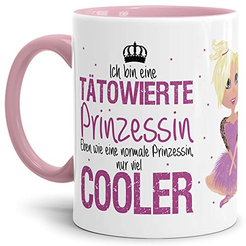 Tasse Tätowierte Prinzessin - Blond - Tätowiert/Diva/für die beste Freundin/Witzig/Lustig/Becher/Innen & Henkel Rosa