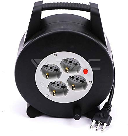 V-TAC Bobina Prolunga Cavo Elettrico Con Avvolgicavo Con Spina 16A e 4 Prese Bipasso Schuko (10 Metri)