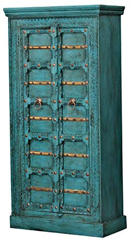 Casa Moro Holzschrank Dielenschrank Wohnzimmer Flurschrank Vintage Türkis handgefertigt
