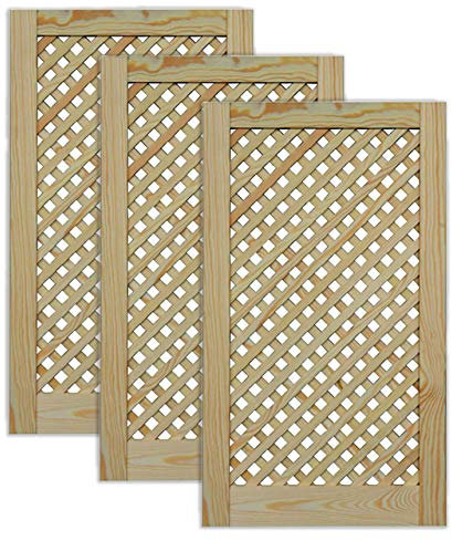 Gittertür Holztür natur 69 x 39,4 cm Schranktür Raumteiler Schiebetür für Regale, Schränke, Möbel | Kiefer Holz unbehandelt | Dreier Paket 3-er Pack