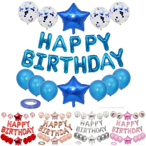 Magnolia Blue Happy Birthday Balloons Decoration Confetti Birthday Decorations for Women And Girls Birthday Balloons (28pcs - Blue)