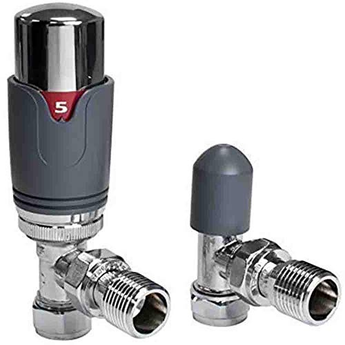 Adept Technology TRV c/w Lockshield and Modern Valves Head Kit (15mm x 1/2) Choice of Colours and Sizes (Angled, Slate Grey)