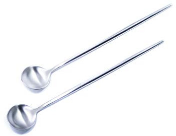Islandoffer 2 x Eislöffel mit langem Griff, 18/10 Edelstahl, zum Mixen von Eis, Cocktail, Cocktail, Rührlöffel-Set (mattes Silber)