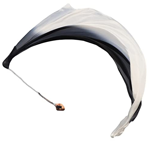 Winged Sirenny 1 Stück 180cm Echte Seide Bauchtanz Seidenschleier Poi Bälle mit Tuch, Jonglierset Schleier VOI(Black-White)