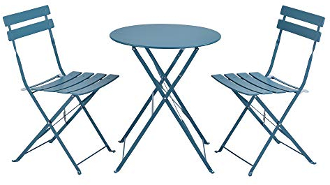 [en.casa] Bistroset Caprile Balkonset 3-TLG. Bistrotisch mit 2 Stühlen Essgruppe Sitzgruppe Stahl Gartenmöbel Set Balkonmöbel Gartenset klappbar Gartengarnitur Türkis