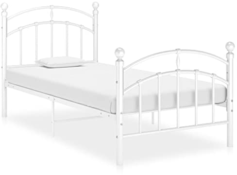 vidaXL Bettgestell Bett Metallbett Schlafzimmerbett Einzelbett Bettrahmen Ehebett Lattenrost Schlafzimmermöbel Weiß Metall 100x200cm