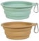 SLSON 2 Pack Dog Collapsible Bowl Large Portable Dog Bowl Pet Feeding Bowl Dog Food Water Bowl Pet Travel Bowl with Carabiner for Pet Indoor and Outdoor Activity (Light Green + Khaki)