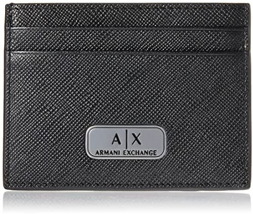 A|X ARMANI EXCHANGE Plate Logo Saffiano Leder Kartenhalter schwarz