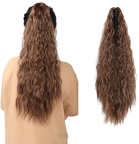 MEIRIYFA Braun Pferdeschwanz Extensions Ponytail Haarteil Clip in Extensions Synthetik Pferdeschwanz Verlängerung Afro Lockige Ponytail für Frauen - 55 cm