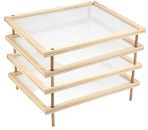 luukiy Herb Drying Rack Wood Pasta Drying Rack, Wooden Stackable Food Dryer with Net, Reliable Dehydration Tool Polished Open Fruit Storage Rack Save Space for Household Kitchen Vegetable