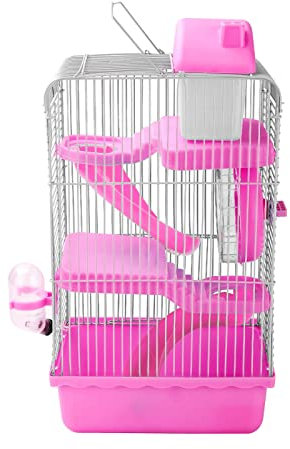 Youyijia 3 Tiers Hamster Cage 23 x 17 x 44cm Large Hamster Cage Castle Gorgeous Mouse Cage for Hamsters Mice (Pink)