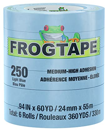 FrogTape 250 Stück hellblaues Hochleistungs-Abdeckband [mittlere bis hohe Haftung]: 0.94 in. x 60 yds. (Hellblau) / 6-pack