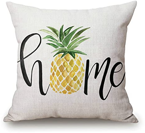 Rustikaler Bauernhaus-Stil, Retro-Ananas, Heimdekoration, Frühlings- und Sommerschild, Familiendekoration, Baumwollleinen, dekorativer Überwurf-Kissenbezug mit Worten für Sofa, Couch, 45,7 x 45,7 cm