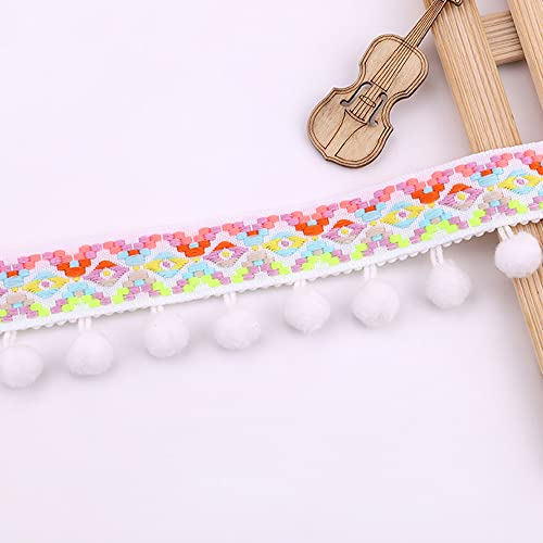 HAOBIN 5.4 Meter Pompon Borte Pom Pom Trim Bommel Borte Pom BordüRe Pom Girlande Fransenband Fringe Pompon Quaste Trim Band Fransen-Band Pom Pom Kugel Band Diy Handwerk NäHzubehöR Dekoration (Weiß)